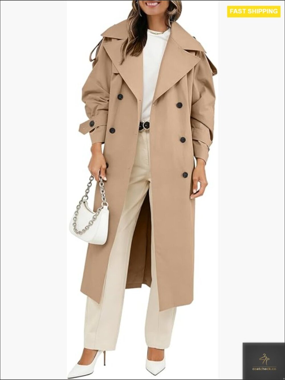 Oversized Trench Coat Double Breasted Lapel Windproof Overcoat with Belt